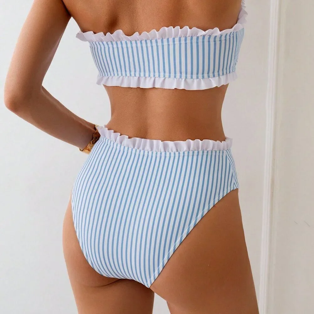 Multicolor Cute Women's Beach Vacation Striped Top And Shorts Set